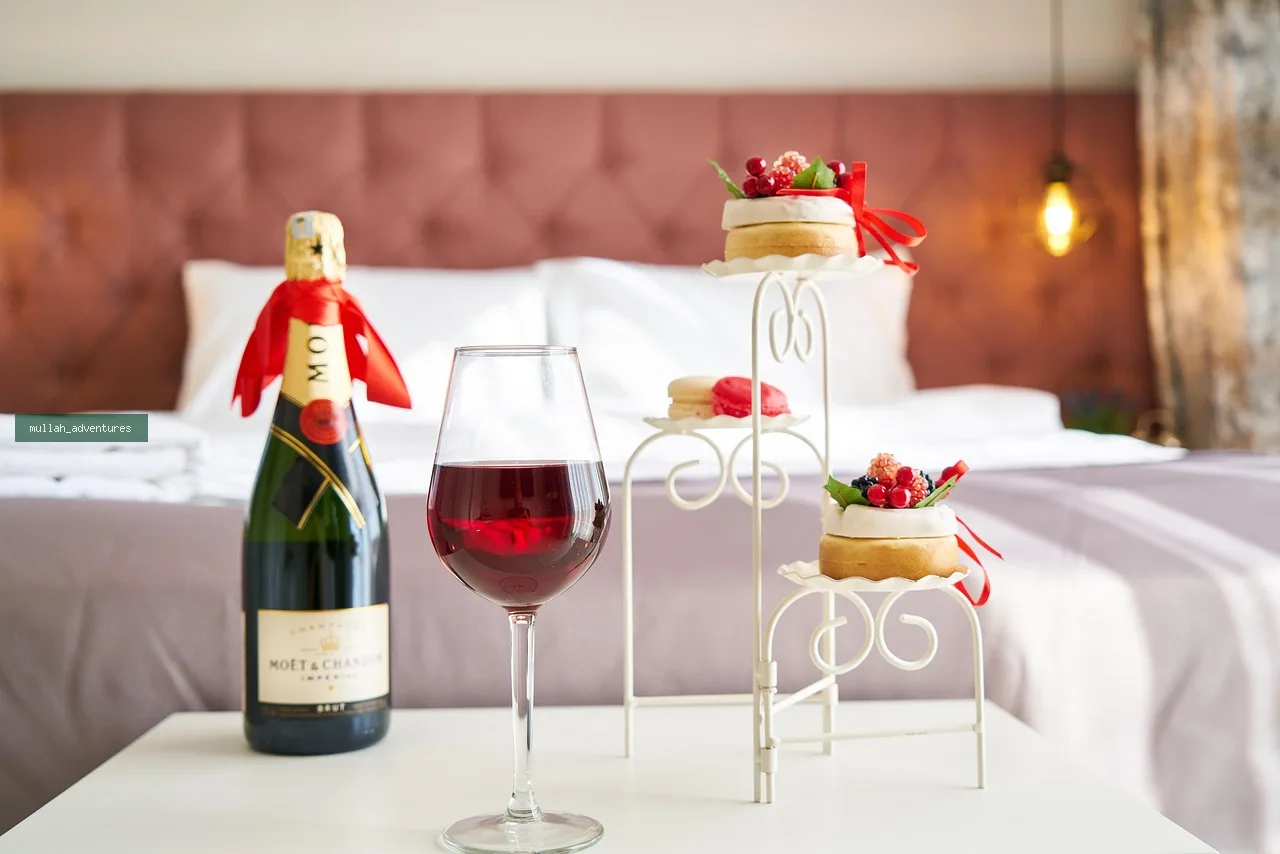 A glass of wine and champagne during a honeymoon safari